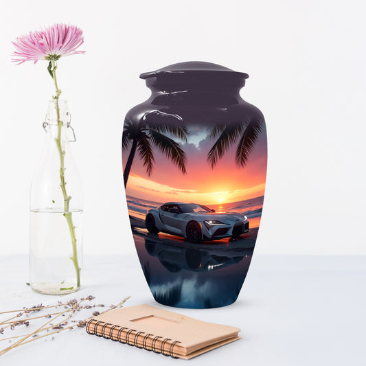 Beach Sunset Car Cremation Urn for Human Ashes | Adult Urn with Sports Car