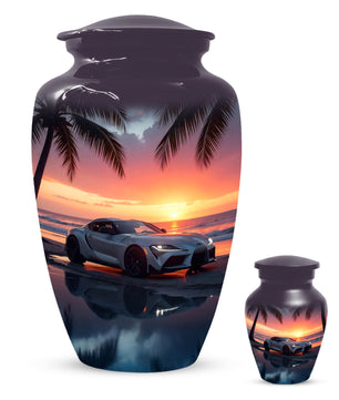 Beach Sunset Car Cremation Urn for Human Ashes | Adult Urn with Sports Car