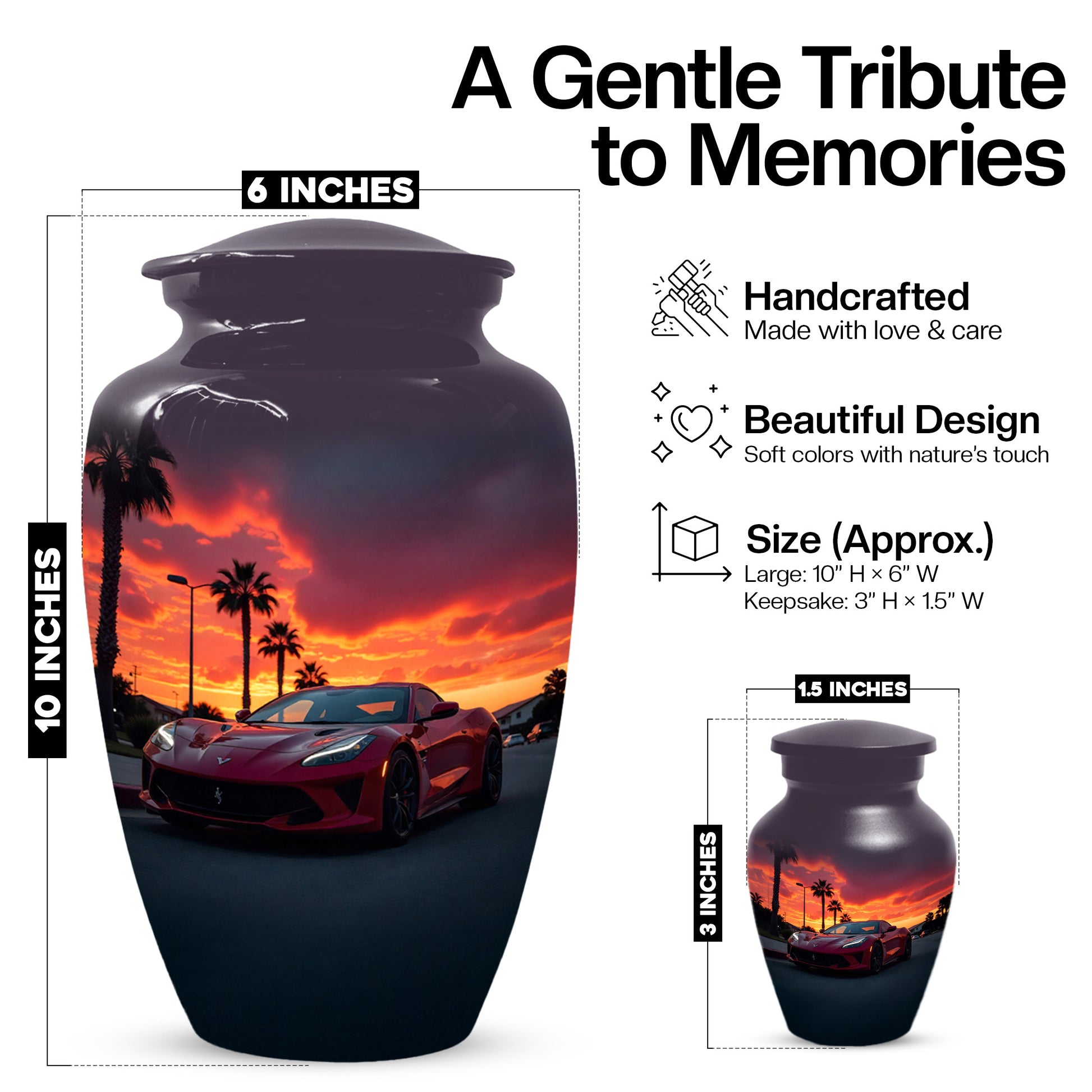 Classic Car Urns for Dad | Personalized Cremation  Large  Urn Adult Male | Custom Urns for Father & Papa