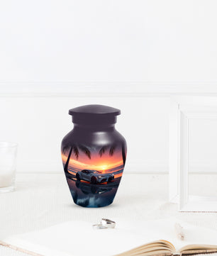 Beach Sunset Car Cremation Urn for Human Ashes | Adult Urn with Sports Car