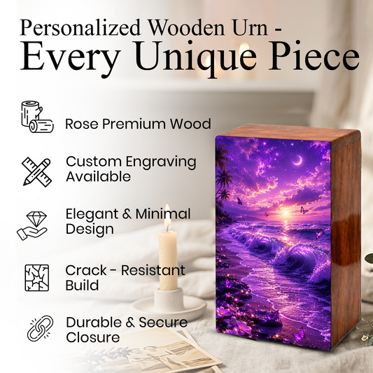 Butterfly Ocean Urn For Ashes - Purple Beach Small Urns For Men and Women