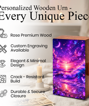 Ocean Urn For Ashes - Purple Wooden Beach Small Keepsake For Male and Female