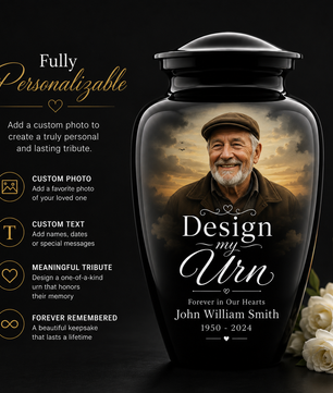 Personalized Photo Urn For Ashes, Custom Text Cremation Urn, Create One of Kind Memorial Urn