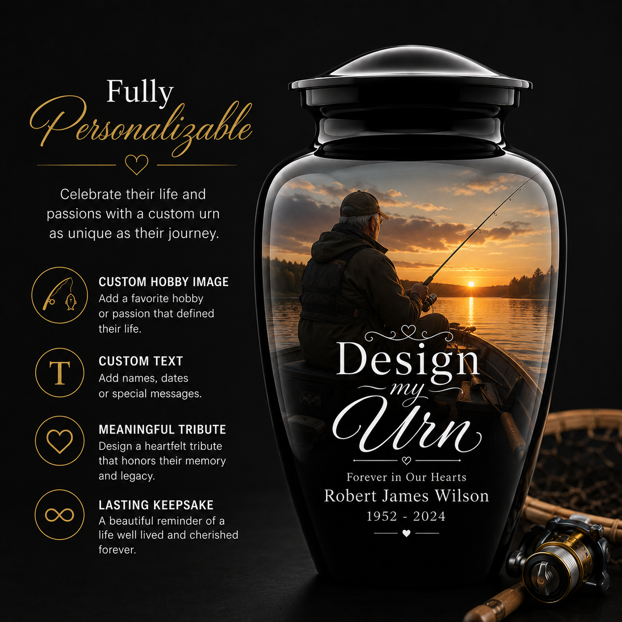 Personalized Photo Urn For Ashes, Custom Text Cremation Urn, Create One of Kind Memorial Urn
