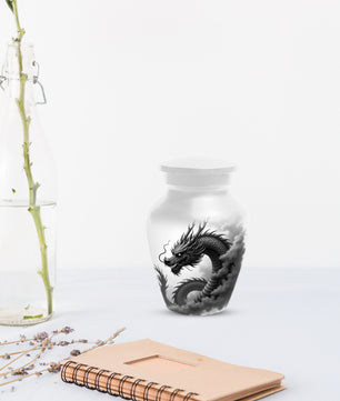 Black & White Dragon Keepsake Urn for Ashes – Dragon Cremation Urn | Memorial Urn for Adult Ashes