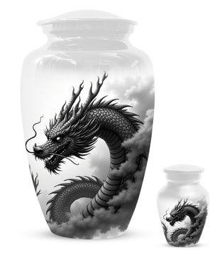 Black & White Dragon Keepsake Urn for Ashes – Dragon Cremation Urn | Memorial Urn for Adult Ashes