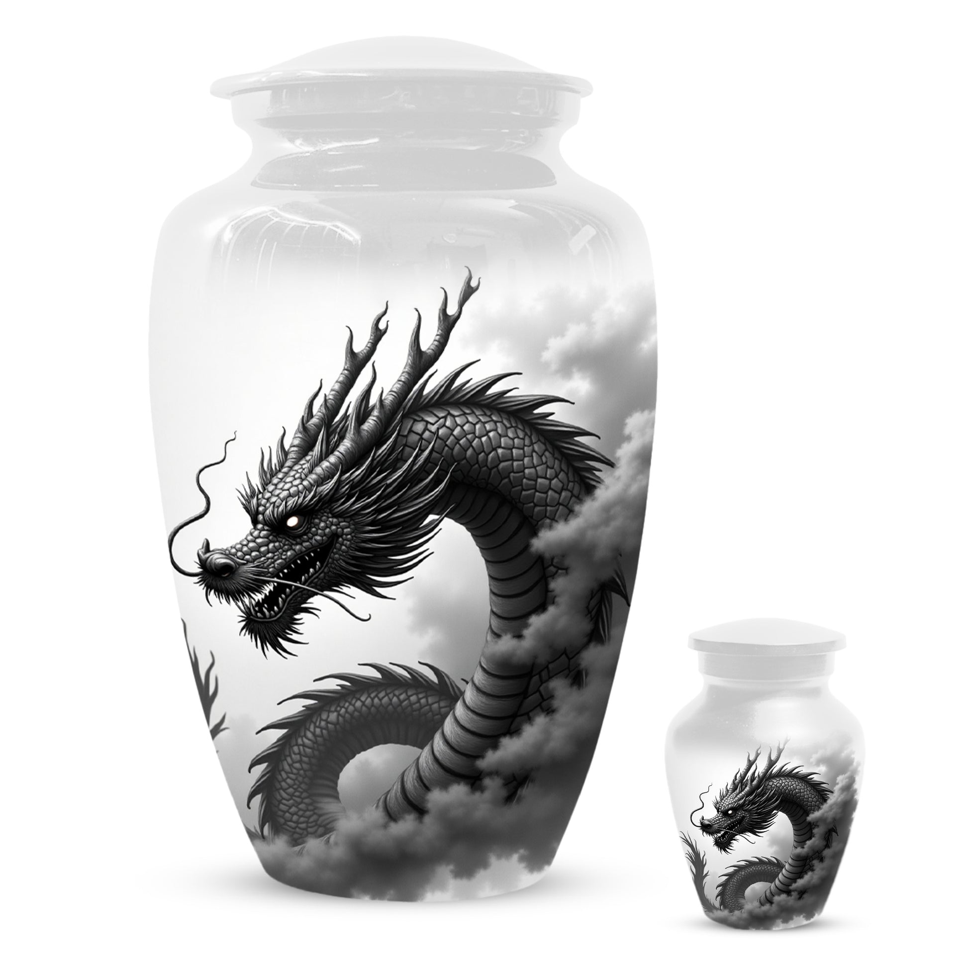 Black & White Dragon Keepsake Urn for Ashes – Dragon Cremation Urn | Memorial Urn for Adult Ashes