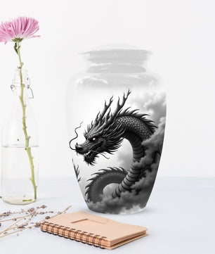 Black & White Dragon Keepsake Urn for Ashes – Dragon Cremation Urn | Memorial Urn for Adult Ashes