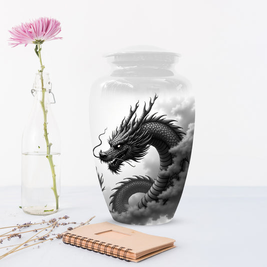 Black & White Dragon Keepsake Urn for Ashes – Dragon Cremation Urn | Memorial Urn for Adult Ashes