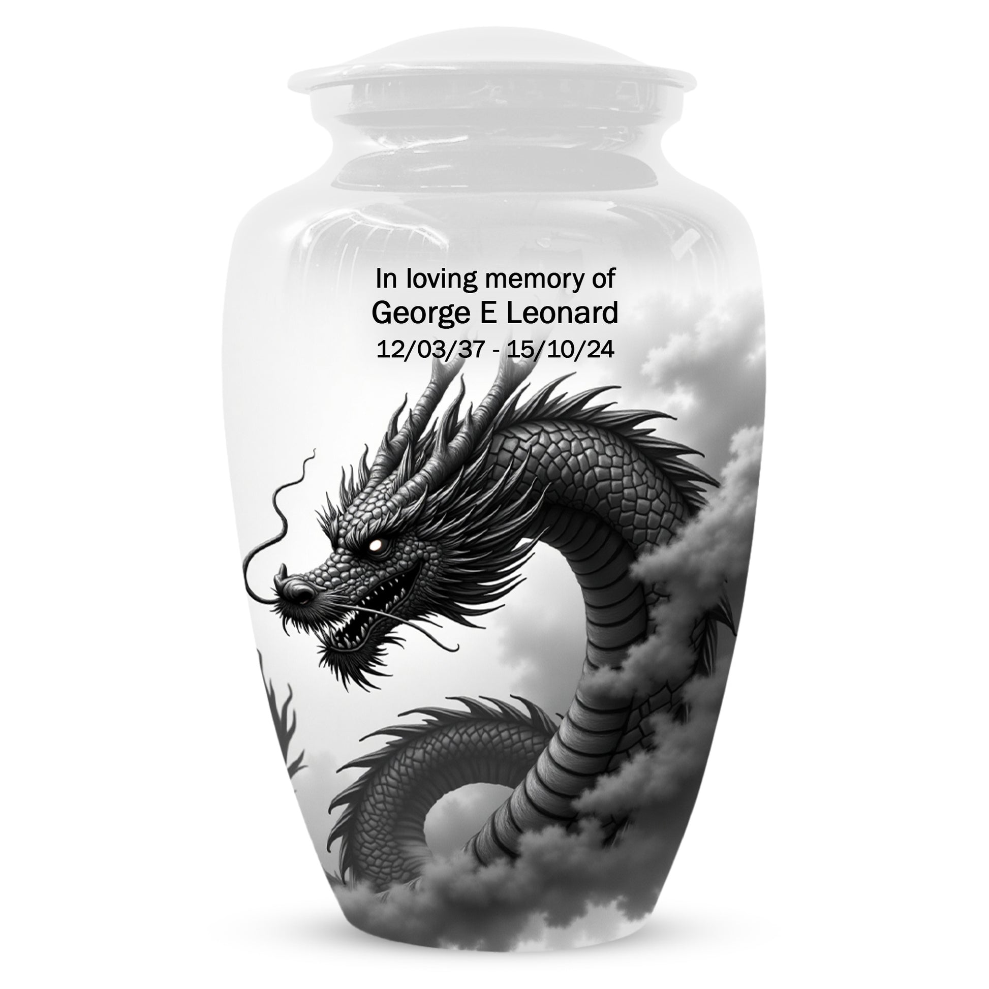 Black & White Dragon Keepsake Urn for Ashes – Dragon Cremation Urn | Memorial Urn for Adult Ashes
