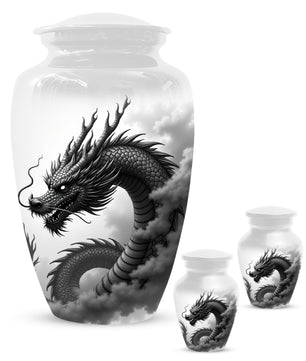 Black & White Dragon Keepsake Urn for Ashes – Dragon Cremation Urn | Memorial Urn for Adult Ashes