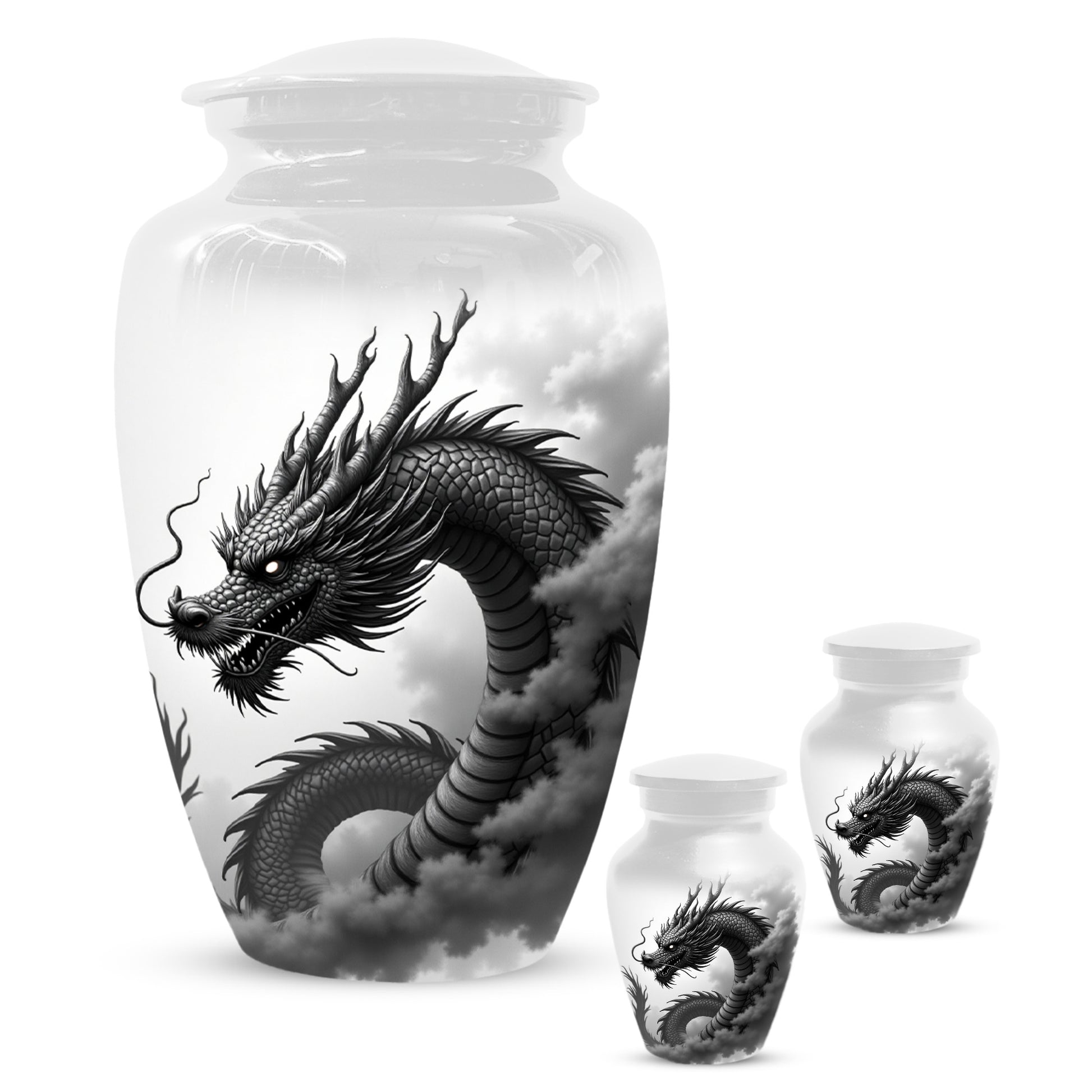 Black & White Dragon Keepsake Urn for Ashes – Dragon Cremation Urn | Memorial Urn for Adult Ashes