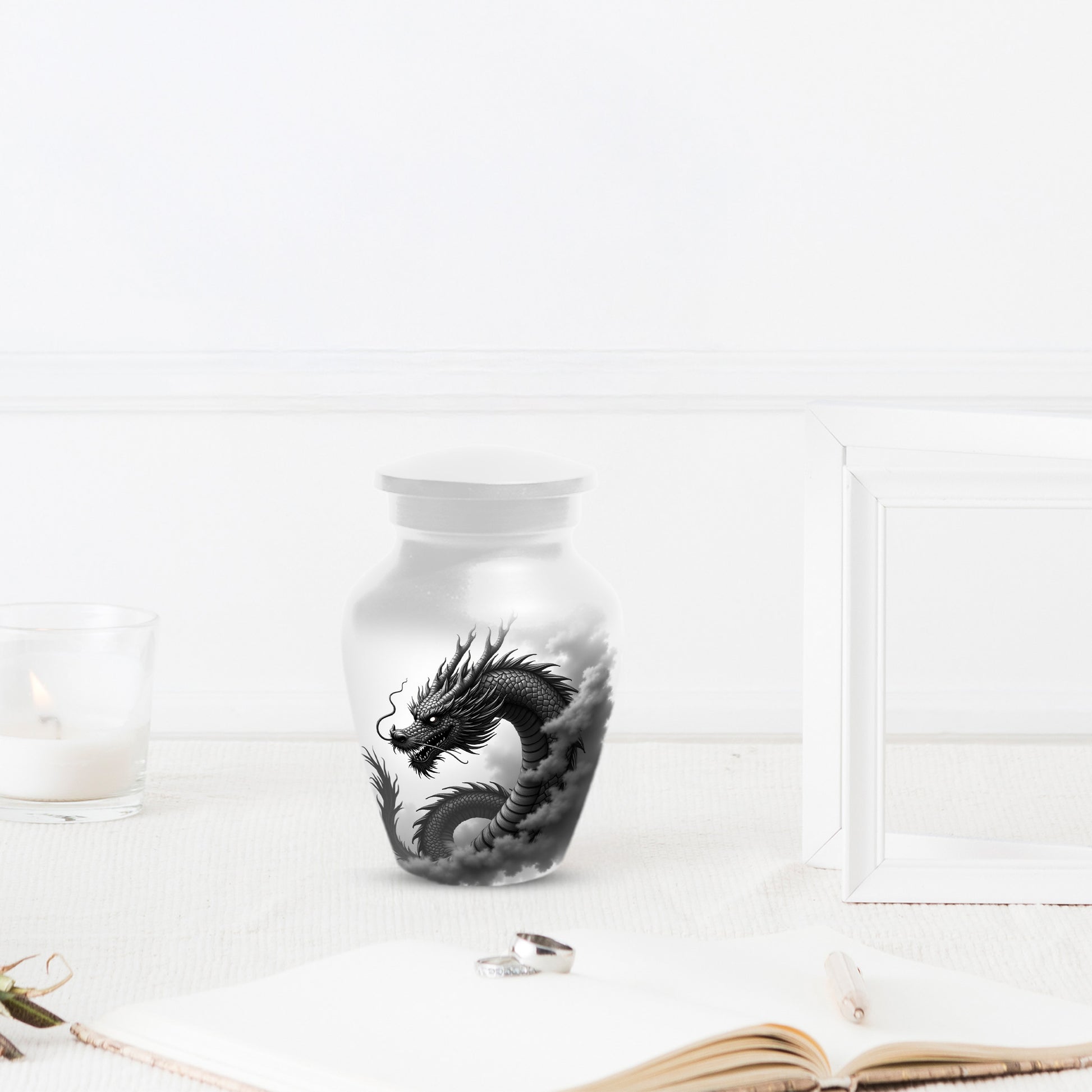 Black & White Dragon Keepsake Urn for Ashes – Dragon Cremation Urn | Memorial Urn for Adult Ashes