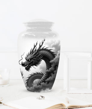 Black & White Dragon Keepsake Urn for Ashes – Dragon Cremation Urn | Memorial Urn for Adult Ashes