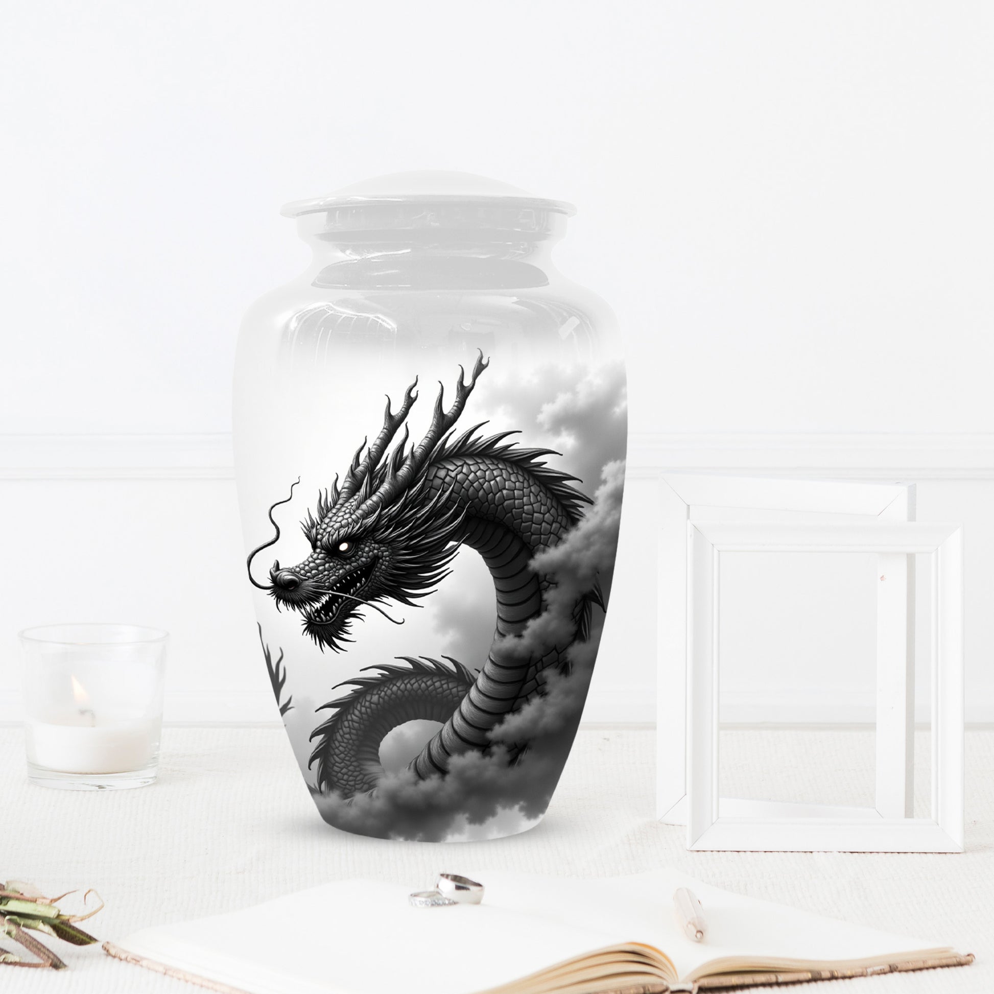 Black & White Dragon Keepsake Urn for Ashes – Dragon Cremation Urn | Memorial Urn for Adult Ashes