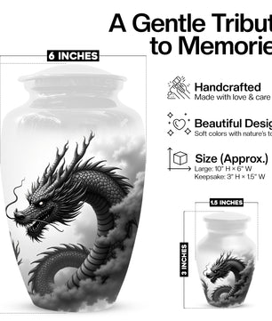 Black & White Dragon Keepsake Urn for Ashes – Dragon Cremation Urn | Memorial Urn for Adult Ashes