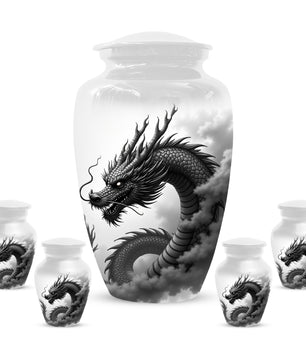 Black & White Dragon Keepsake Urn for Ashes – Dragon Cremation Urn | Memorial Urn for Adult Ashes