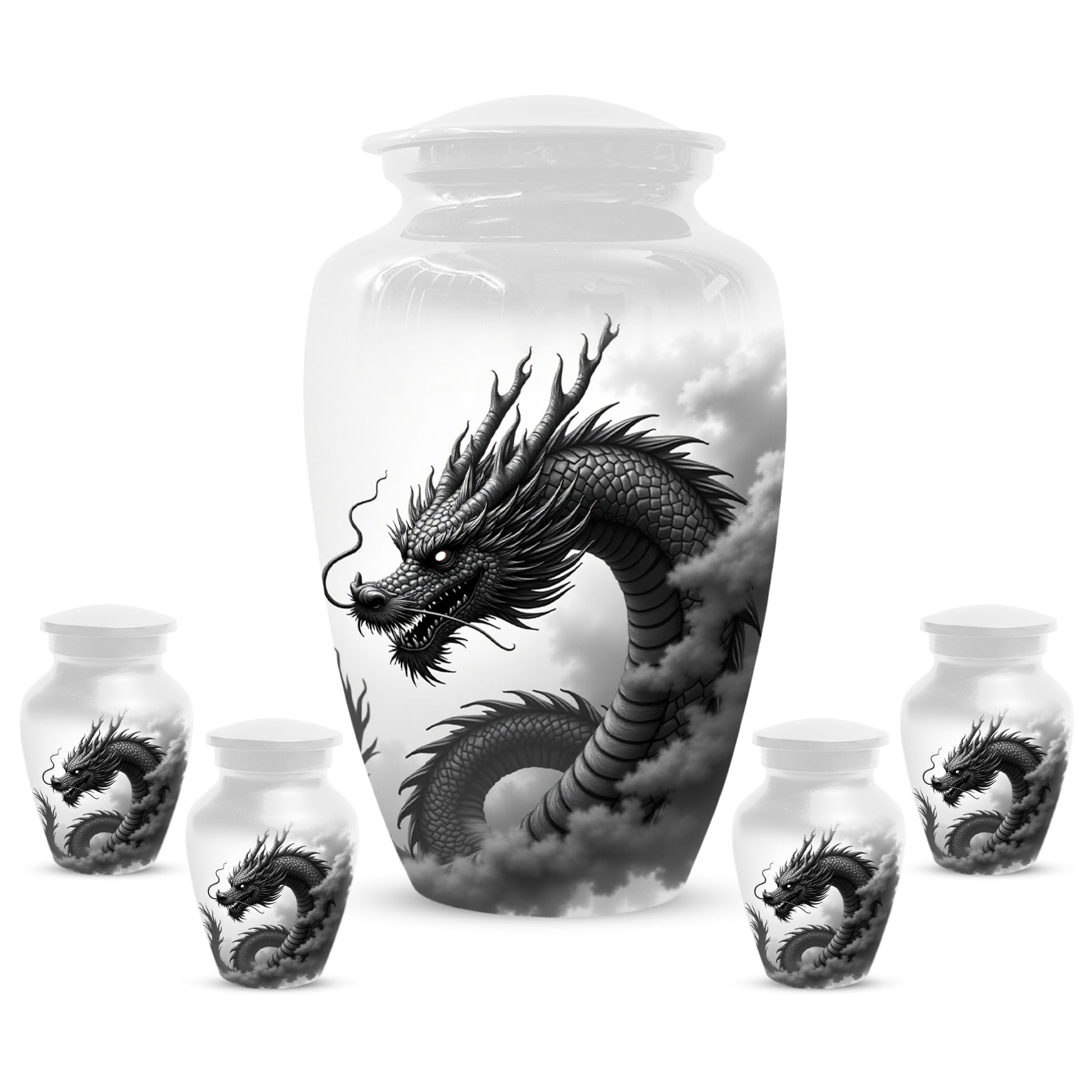 Black & White Dragon Keepsake Urn for Ashes – Dragon Cremation Urn | Memorial Urn for Adult Ashes
