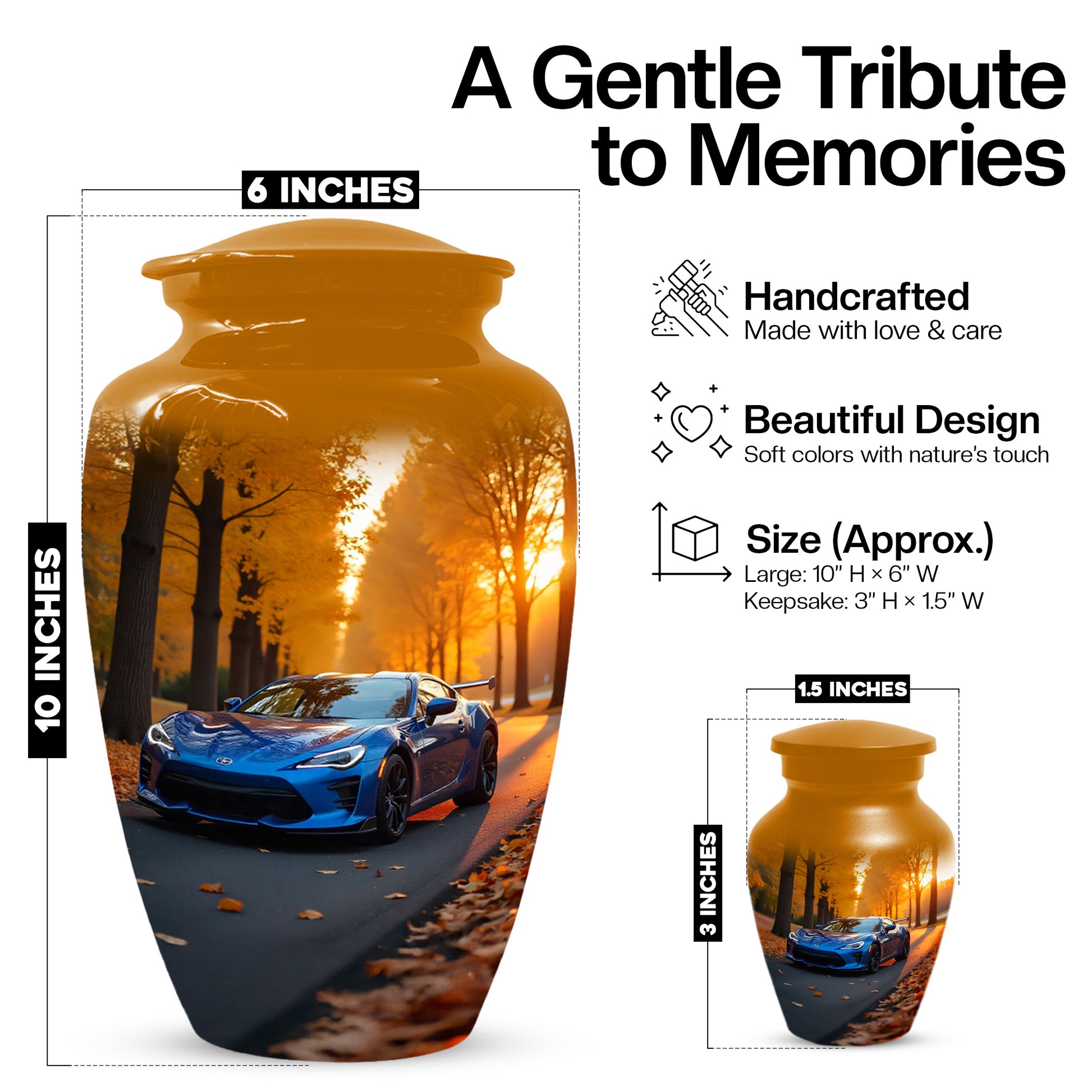 Blue Sports Car Urn for Adult Ashes | Luxury Adult Cremation Urn Memorial