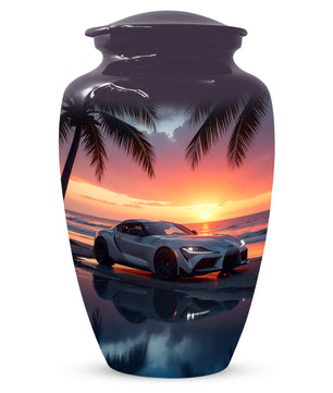 Beach Sunset Car Cremation Urn for Human Ashes | Adult Urn with Sports Car