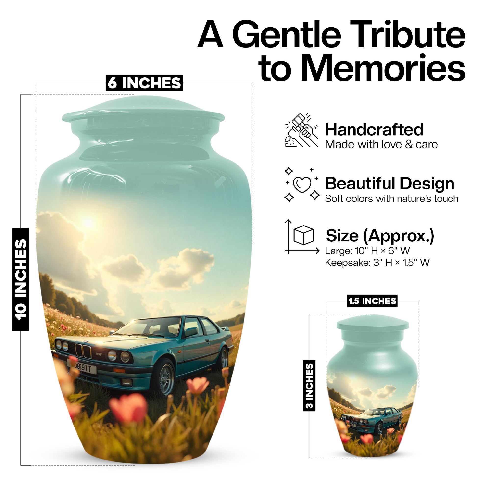 Classic Car Keepsake Urn for Dad | Small Car Memorial Urn for Male Ashes