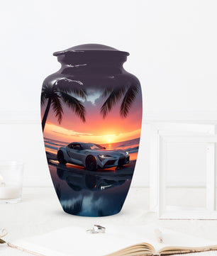 Beach Sunset Car Cremation Urn for Human Ashes | Adult Urn with Sports Car