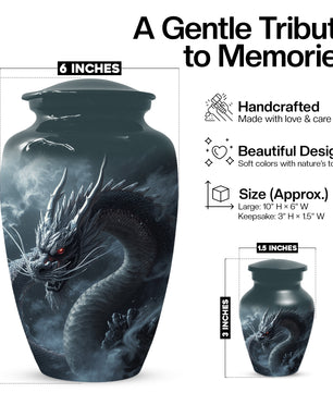 Black Dragon Urn for Human Ashes | Adult Cremation Urn | Mystical Dragon Memorial Funeral Urn