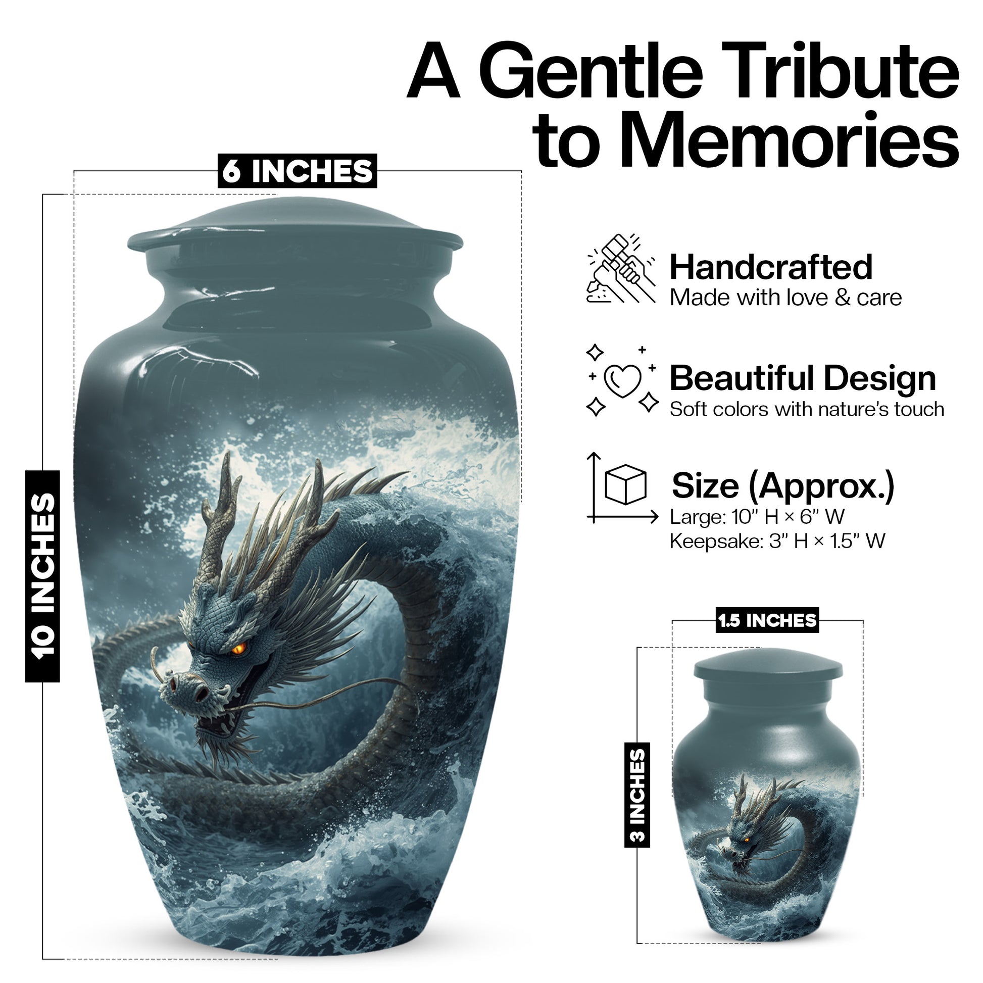 Dragon Urn for Human Ashes | Adult Cremation Urn for Dad | Japanese Dragon Funeral Urn