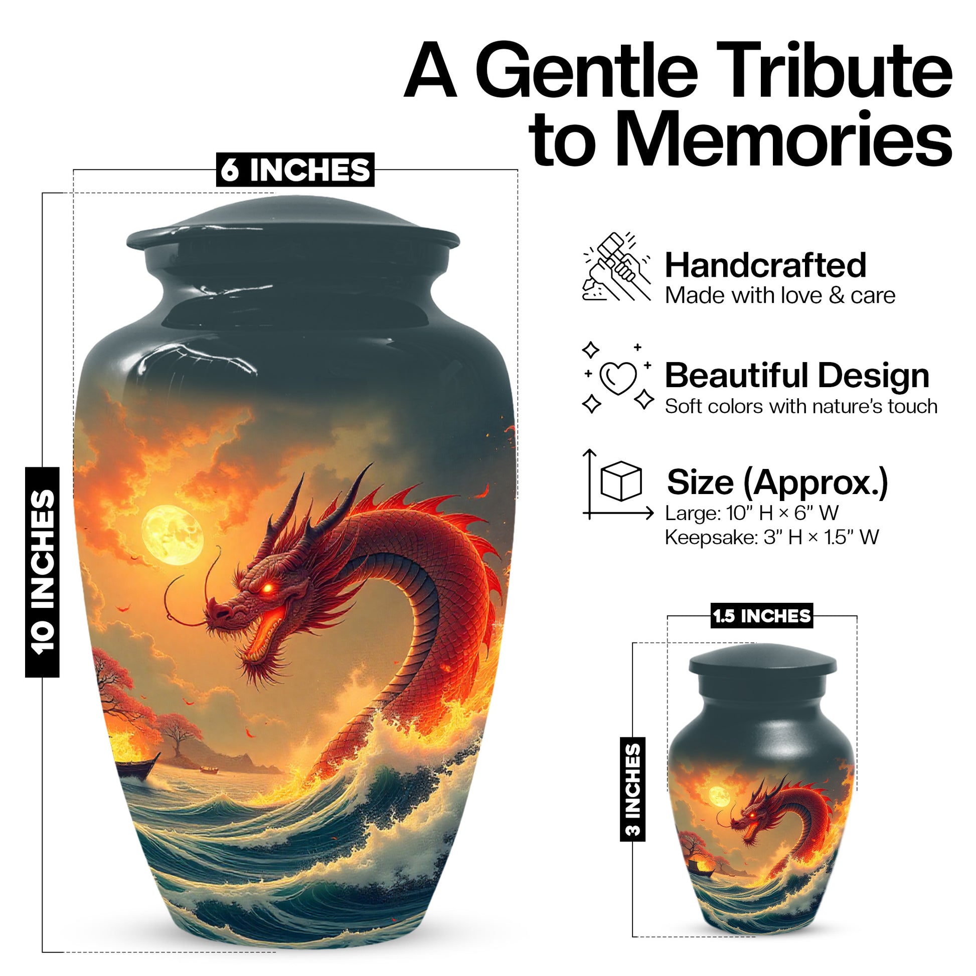 Sea Dragon Urn for Human Ashes | Adult Cremation Urn | Ocean Dragon Memorial Funeral Urn