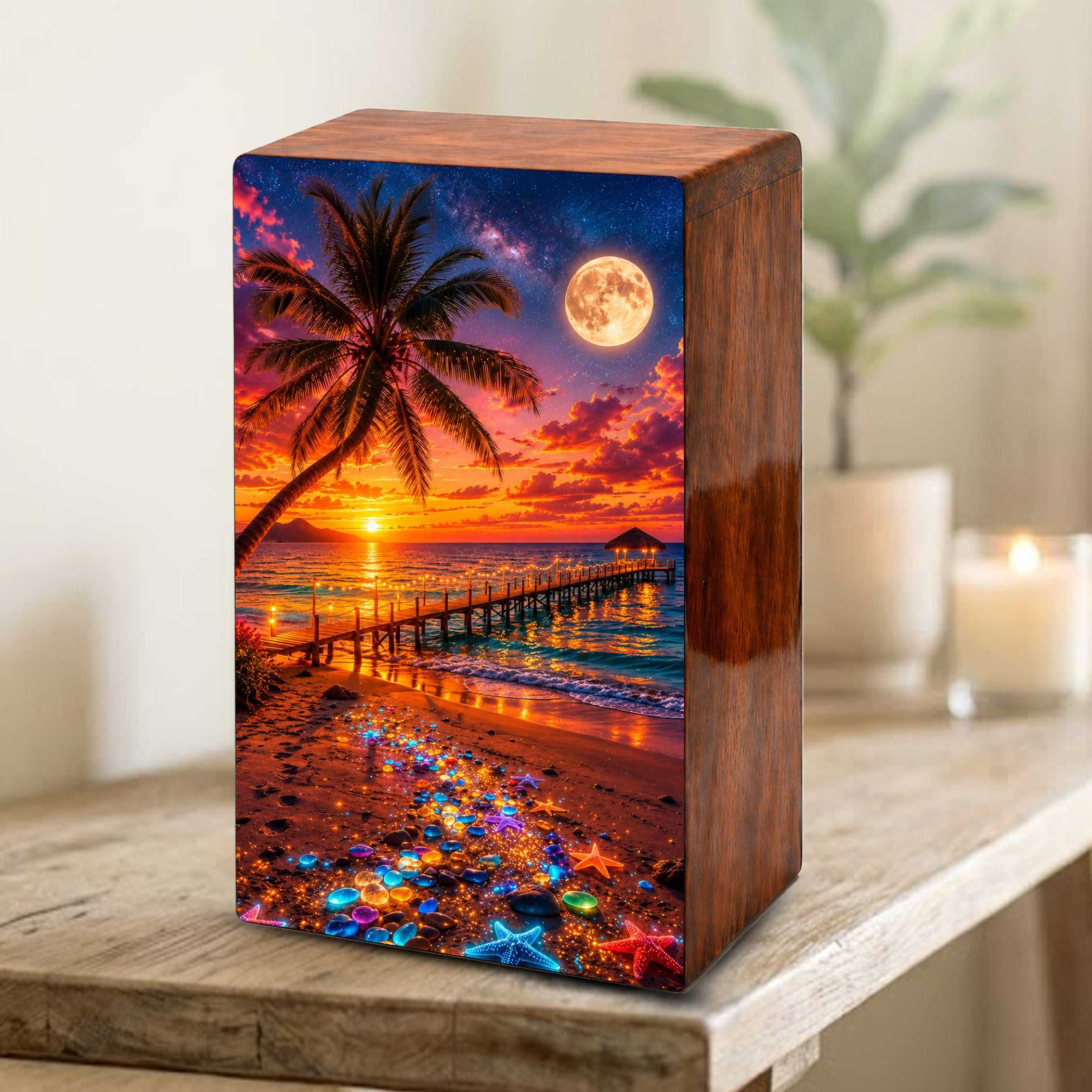 Beach Themed Mini Urn – Moonlit Ocean Memorial Urn for Human Ashes