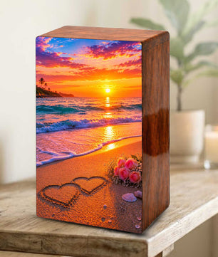 Wooden Beach Urn For Human Ashes – Ocean Heart Cremation Keepsake For Adults