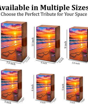 Wooden Beach Urn For Human Ashes – Ocean Heart Cremation Keepsake For Adults