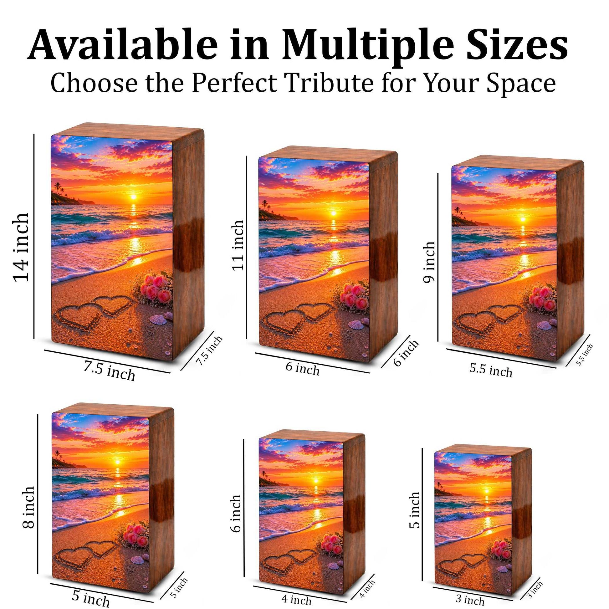 Wooden Beach Urn For Human Ashes – Ocean Heart Cremation Keepsake For Adults