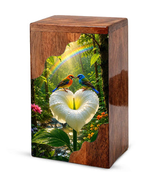 Wooden Cremation Urn for Human Ashes | Love Birds Memorial Urn
