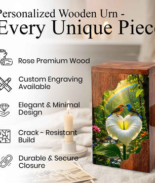 Wooden Cremation Urn for Human Ashes | Love Birds Memorial Urn
