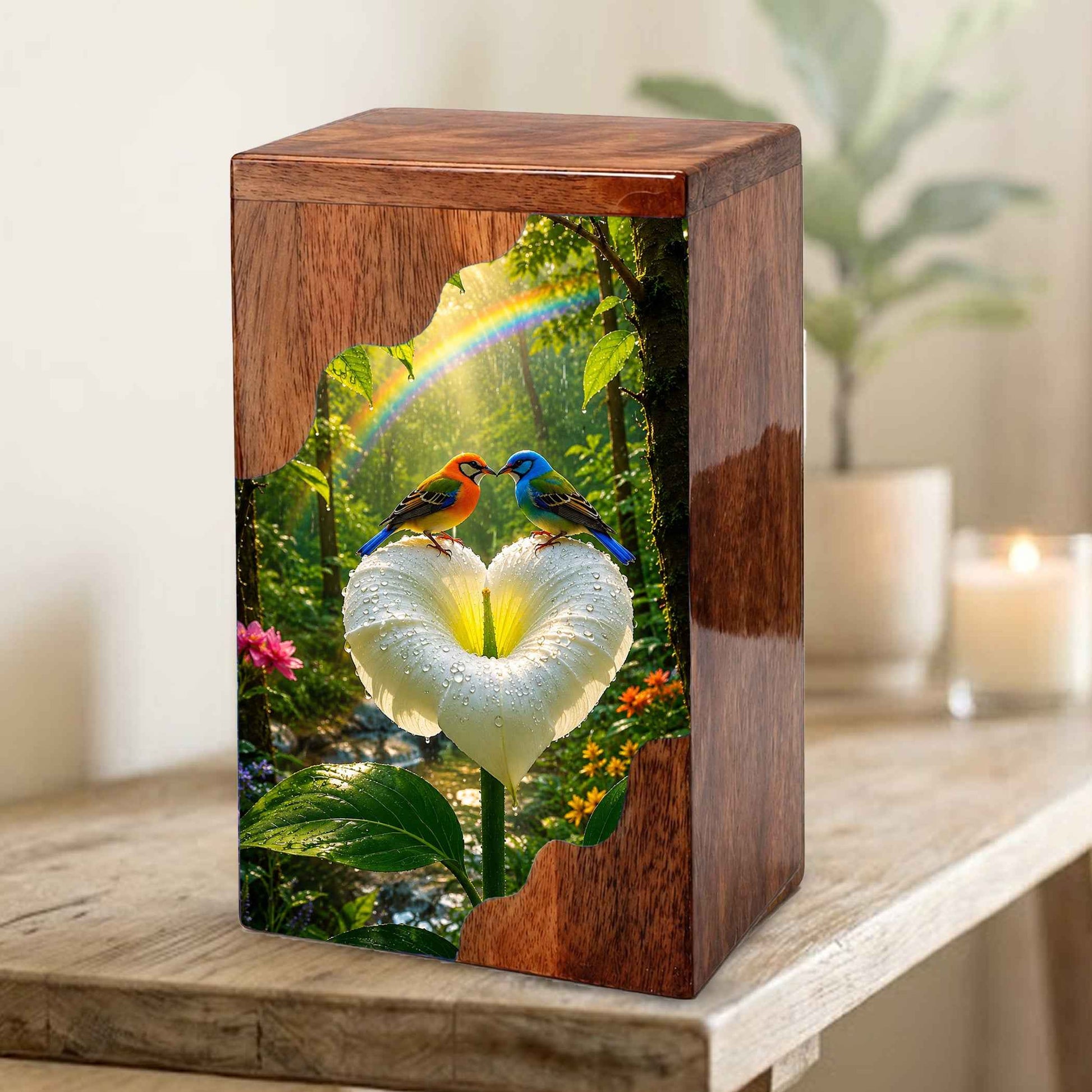 Wooden Cremation Urn for Human Ashes | Love Birds Memorial Urn