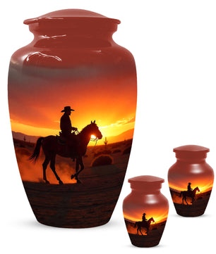 Cowboy Sunset Urn for Adult Ashes | Western Urn | Cowboy Urn for Dad
