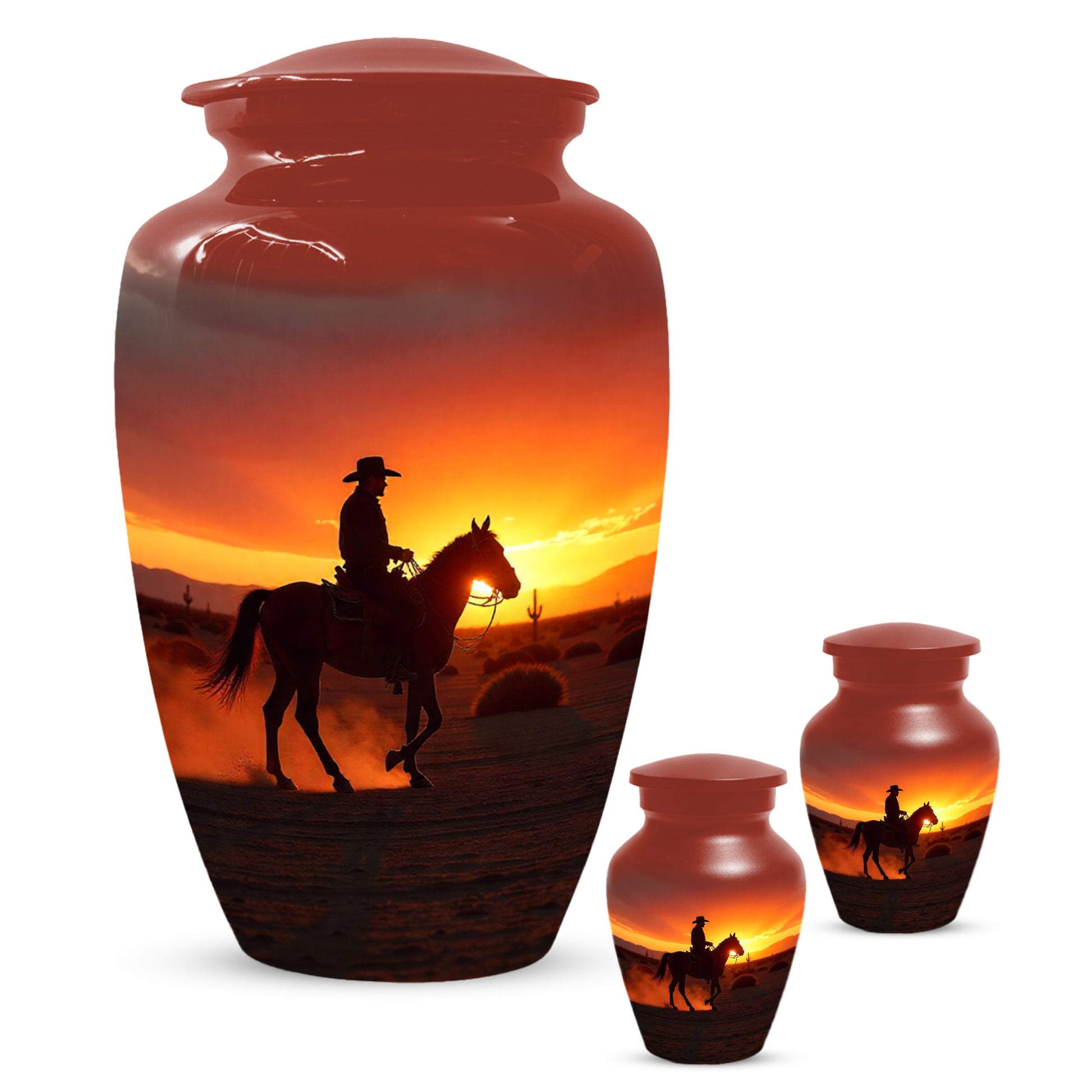 Cowboy Sunset Urn for Adult Ashes | Western Urn | Cowboy Urn for Dad