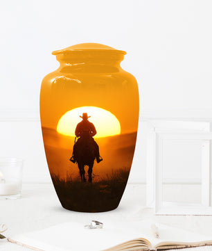 Cowboy Sunset Urn for Adult Ashes | Western Cowboy Cremation Urn for Dad & Men