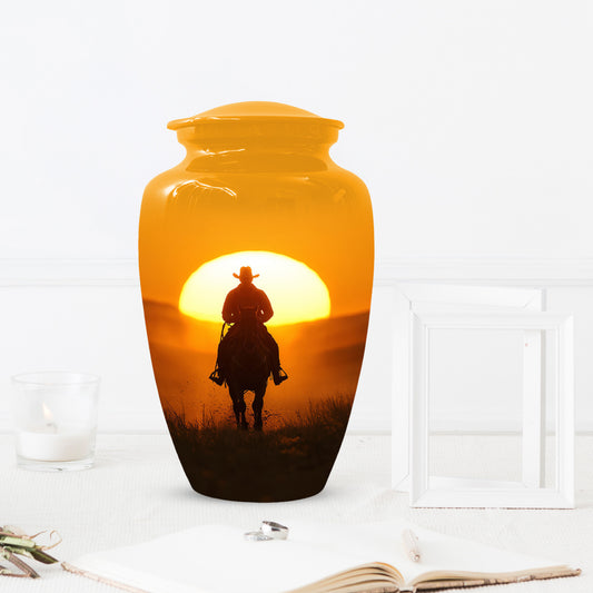 Cowboy Sunset Urn for Adult Ashes | Western Cowboy Cremation Urn for Dad & Men