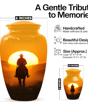 Cowboy Sunset Urn for Adult Ashes | Western Cowboy Cremation Urn for Dad & Men