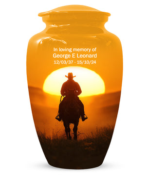 Cowboy Sunset Urn for Adult Ashes | Western Cowboy Cremation Urn for Dad & Men