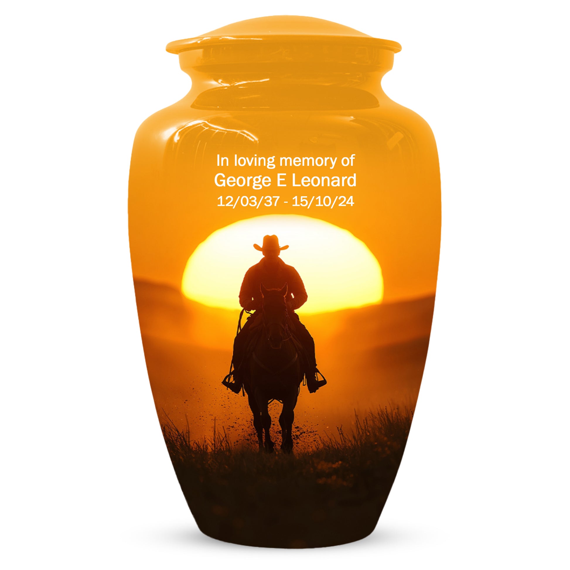 Cowboy Sunset Urn for Adult Ashes | Western Cowboy Cremation Urn for Dad & Men