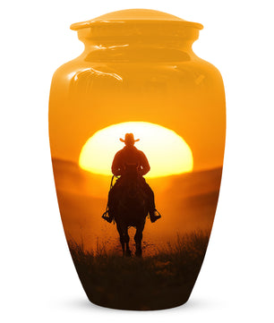 Cowboy Sunset Urn for Adult Ashes | Western Cowboy Cremation Urn for Dad & Men
