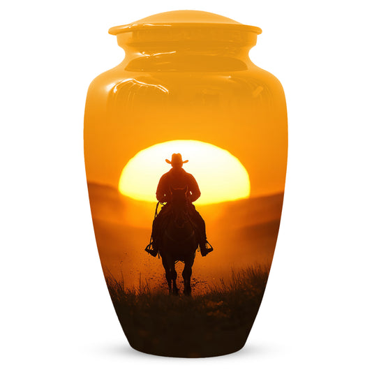 Cowboy Sunset Urn for Adult Ashes | Western Cowboy Cremation Urn for Dad & Men