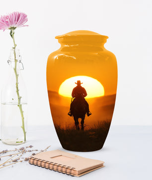 Cowboy Sunset Urn for Adult Ashes | Western Cowboy Cremation Urn for Dad & Men