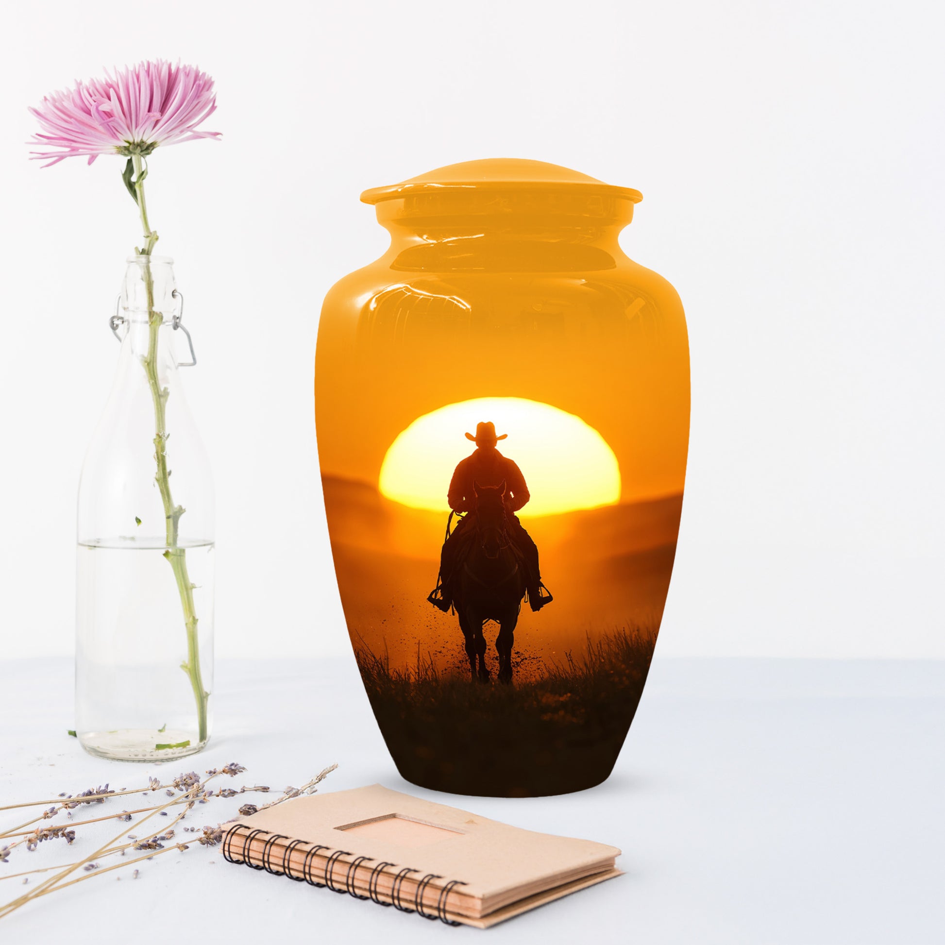 Cowboy Sunset Urn for Adult Ashes | Western Cowboy Cremation Urn for Dad & Men