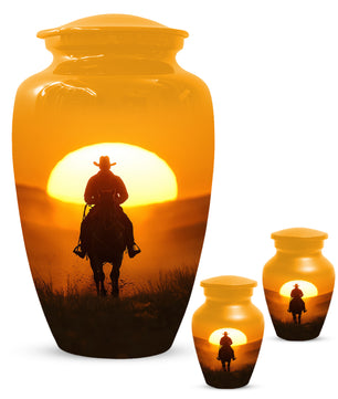 Cowboy Sunset Urn for Adult Ashes | Western Cowboy Cremation Urn for Dad & Men