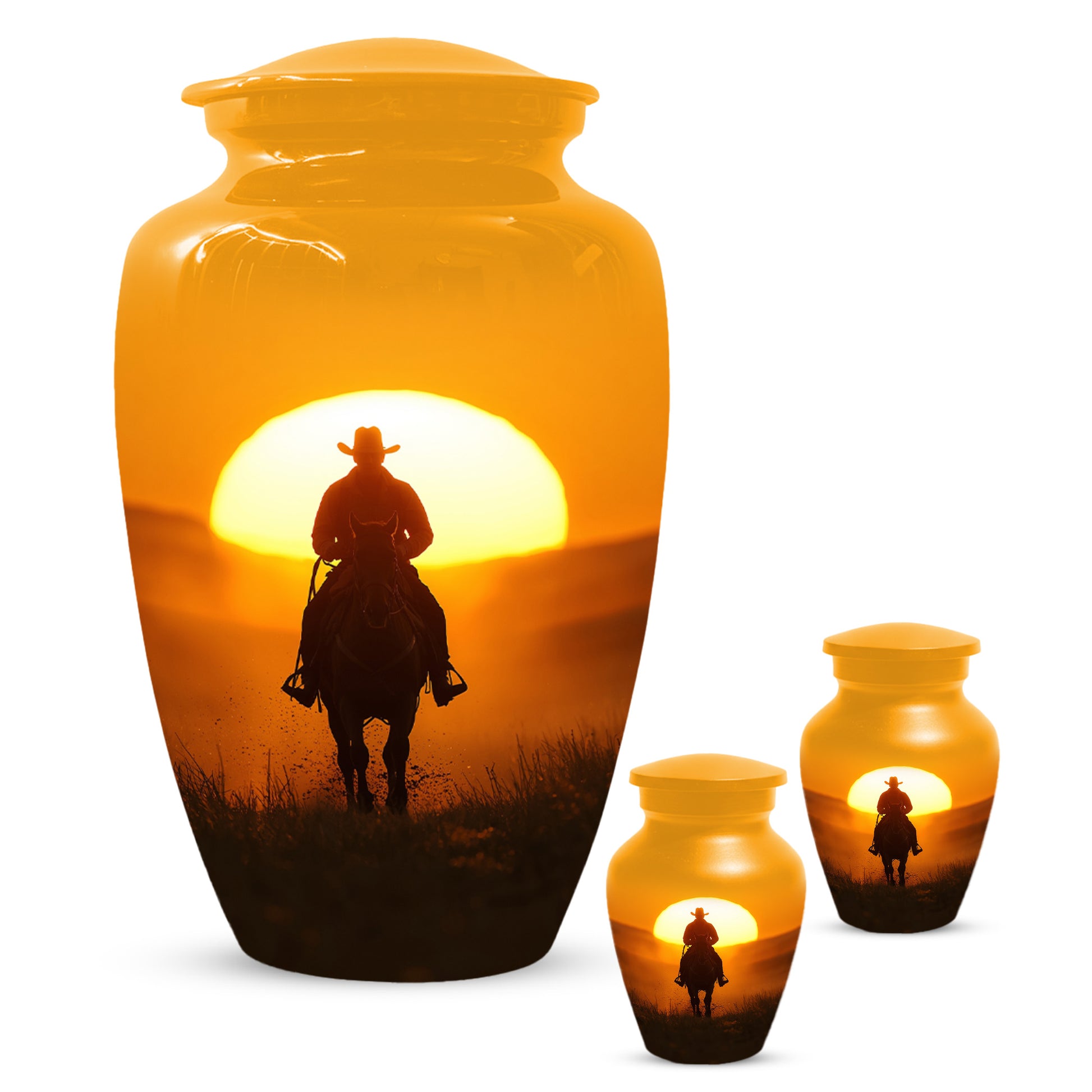 Cowboy Sunset Urn for Adult Ashes | Western Cowboy Cremation Urn for Dad & Men