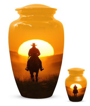 Cowboy Sunset Urn for Adult Ashes | Western Cowboy Cremation Urn for Dad & Men